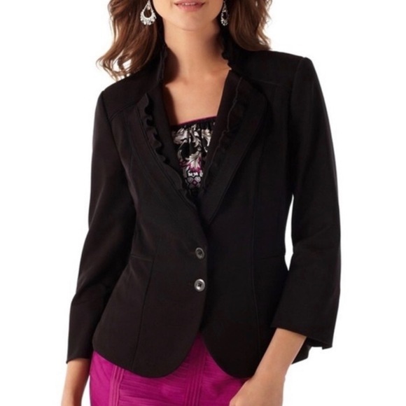 White House Black Market Jackets & Blazers - NWT White House Black Market Black Ruffle Detail Blazer, Size 8